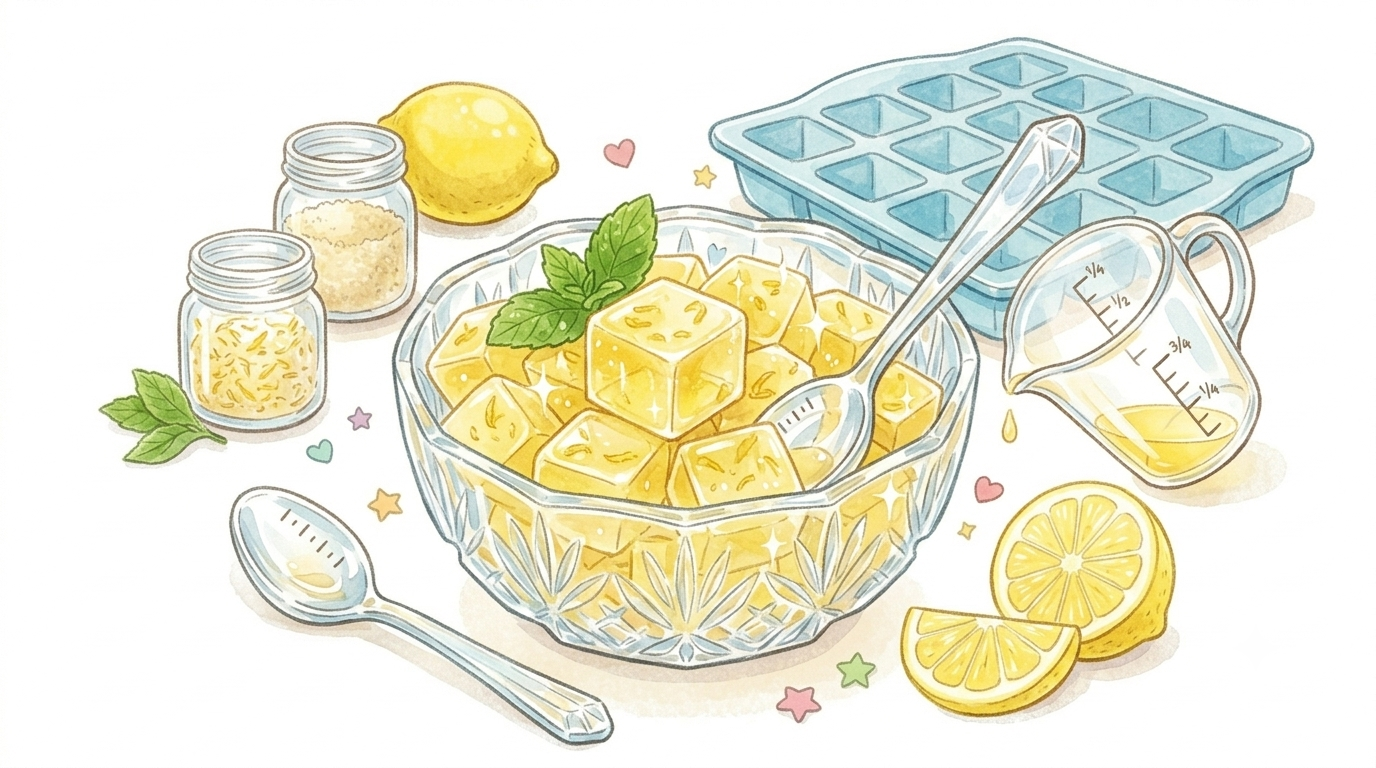 製氷皿で作った一口サイズのレモンゼリーの盛り付け